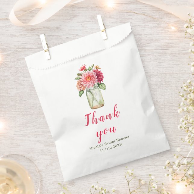 Bolsa De Papel Jarra de mason con dalias rosadas para despedida d (Cortado)