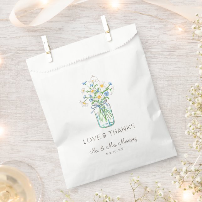 Bolsa De Papel Jarra de Mason de Flores Silvestres Rústicas Amor  (Cortado)