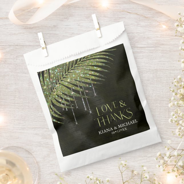 Bolsa De Papel Jewel Palm Leaf Boda Love Gracias Green ID83 (Cortado)