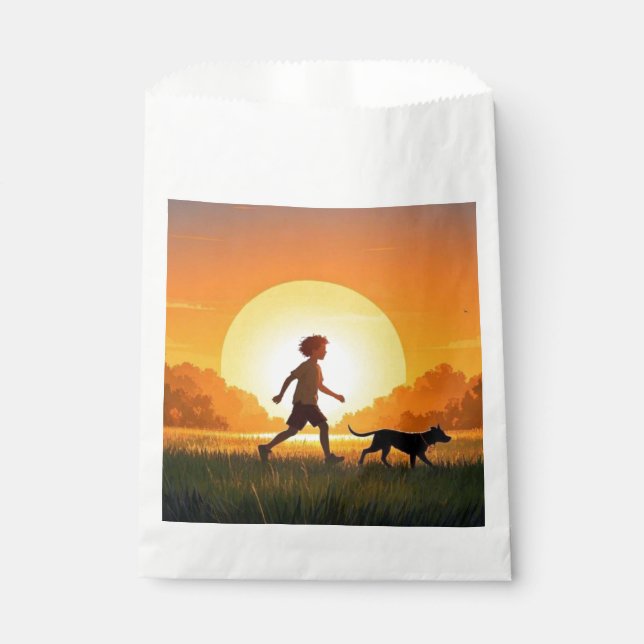 Bolsa De Papel Joven muchacho con perro al atardecer (Anverso)