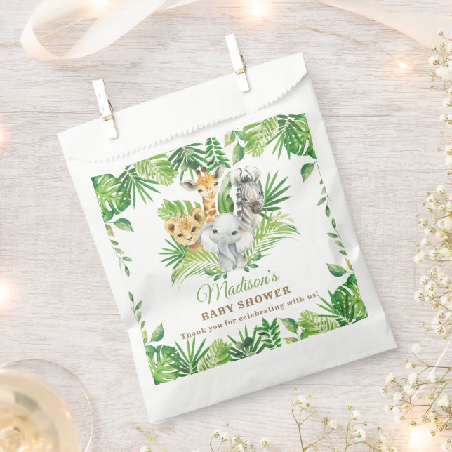 Bolsa De Papel Jungle Animals Greenery Baby Shower Cumpleaños (Cortado)