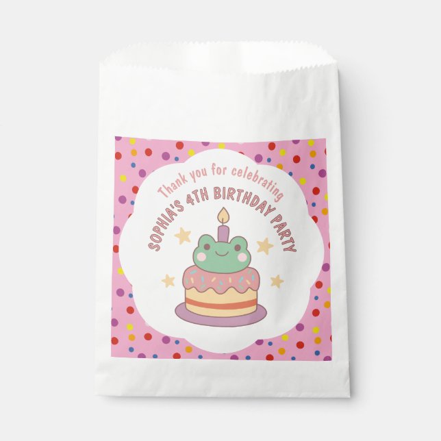 Bolsa De Papel Kawaii Frog Birthday Cake Personalizado (Anverso)