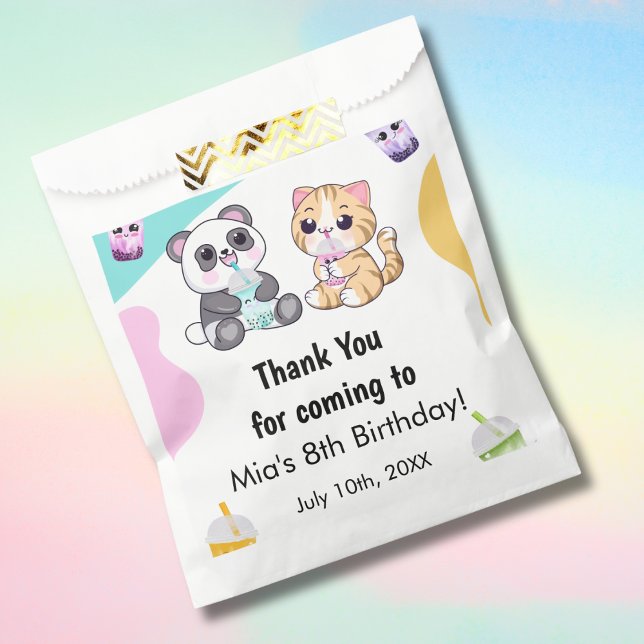 Bolsa De Papel Kawaii Panda y Tiger Bubble Tea Kids Cumpleaños (Subido por el creador)