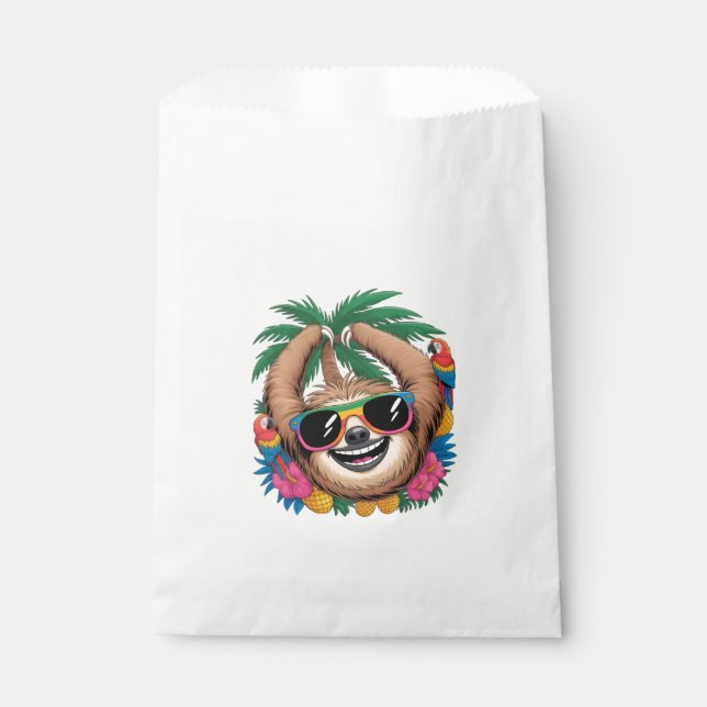 Bolsa De Papel Kawaii Tropical Sloth – Cute Summer Vibes Rainbow  (Anverso)