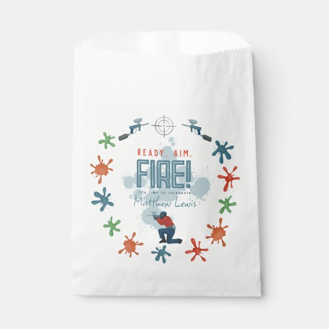 Bolsa De Papel Kids Blue Paintball Boys Birthday Party (Anverso)