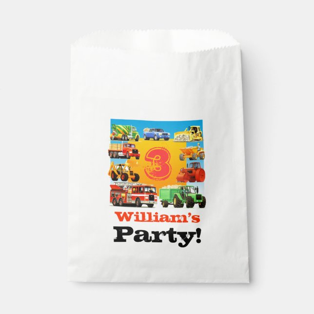 Bolsa De Papel Kids Custom Name Construction Truck Birthday Party (Anverso)