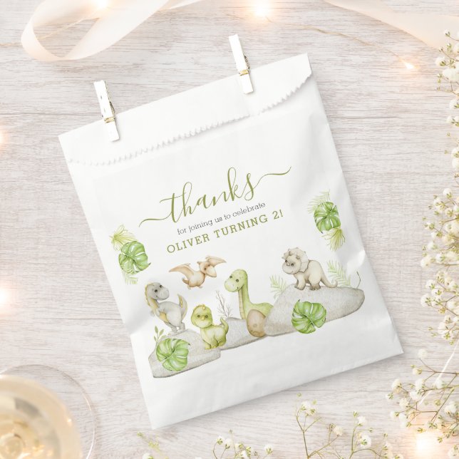 Bolsa De Papel Kids Watercolor Dinosaur Birday Party (Cortado)