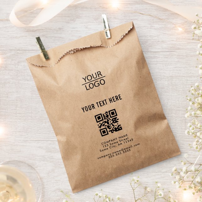 Bolsa De Papel Kraft Agrega tu Código QR de Logo Texto Personaliz (Cortado)
