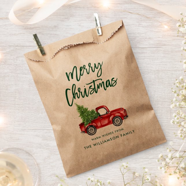 Bolsa De Papel Kraft Green Brush Navidades de escritura de pincel (Cortado)