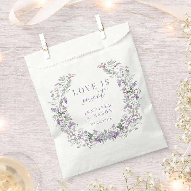 Bolsa De Papel La acuarela púrpura amor floral es dulce boda (Cortado)