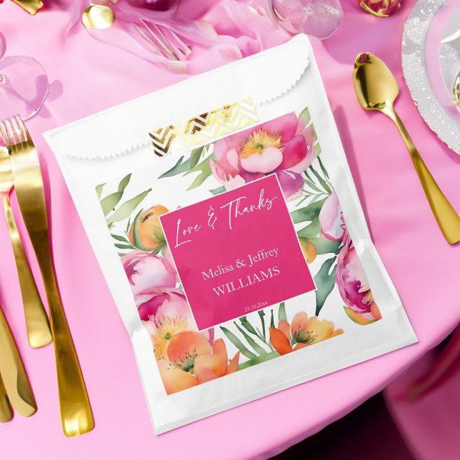 Bolsa De Papel La boda favorece las flores naranjas rosas (Wedding favors pink and orange flowers personalized favor bag  elegant floral favor bag)