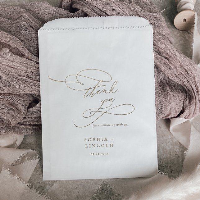 Bolsa De Papel La caligrafía romántica del oro gracias Boda (Subido por el creador)