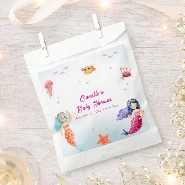 Bolsa De Papel La princesa moderna Mermaid Ocean Coral Baby Showe (Cortado)