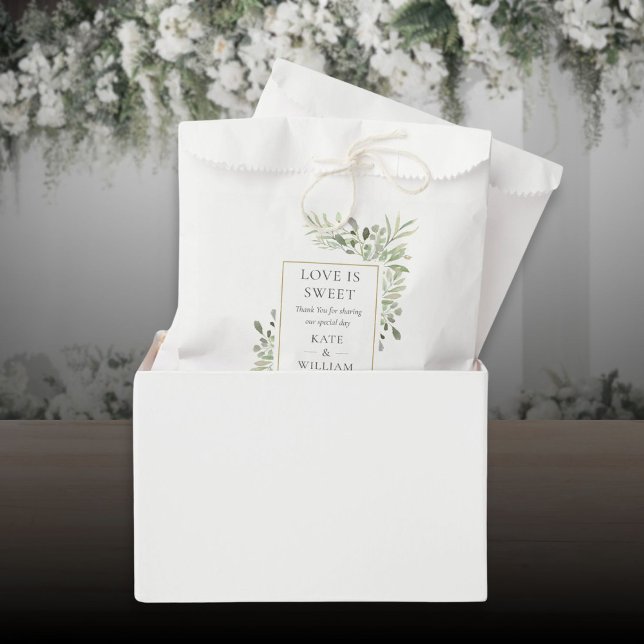 Bolsa De Papel La vegetación Foliage Love is Sweet Boda (Greenery Foliage Love Is Sweet Wedding Favor Bag)