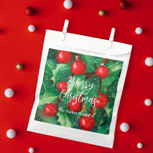 Bolsa De Papel La vegetación navideña y las Berries rojas