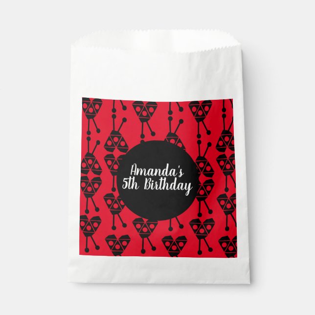 Bolsa De Papel Ladybug Bug Insect Geometrical Birthday Party Red (Anverso)