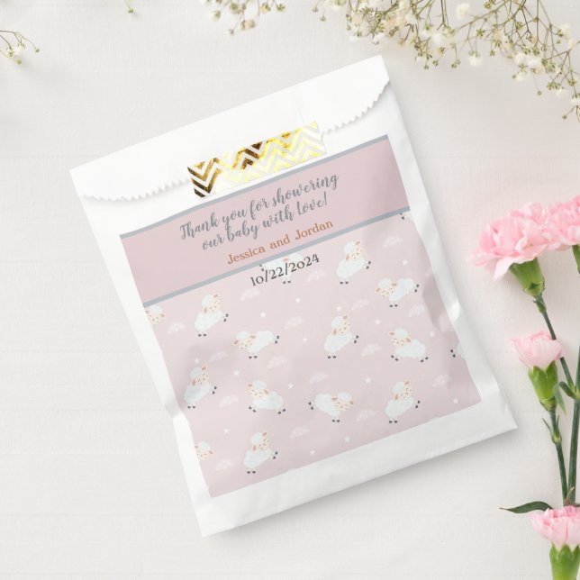 Bolsa De Papel Lambres de bebé gris blanco rosado - es una ducha  (Sellado)