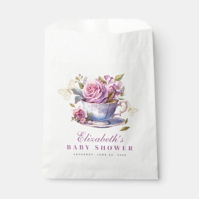 Bolsa De Papel Lavender Floral Tea Cup Baby Shower (Anverso)