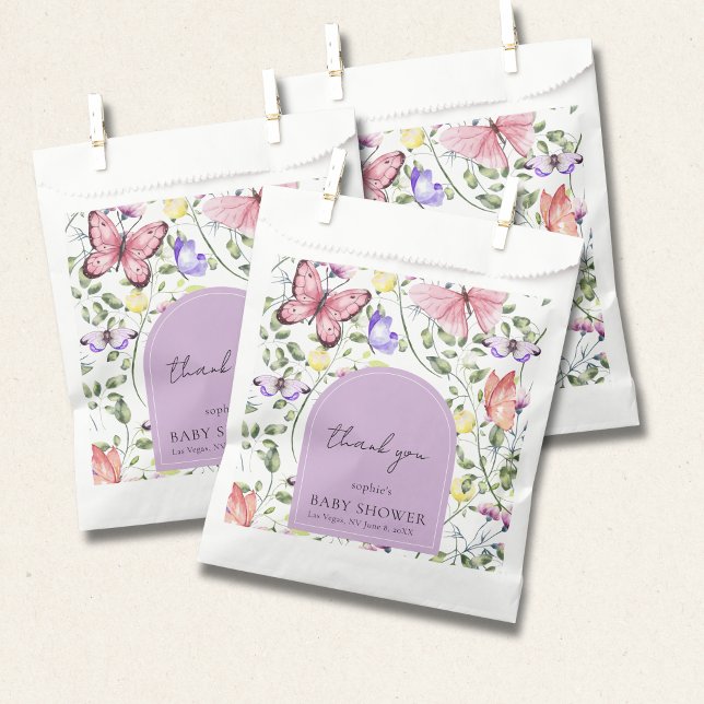 Bolsa De Papel Lavender Pink Butterfly Greenery Baby Shower (Subido por el creador)