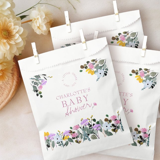 Bolsa De Papel Lawn Wildflower Little Gracias Baby Shower (Baby Shower favor bags from my Wildflower Lawn Baby Shower Collection)