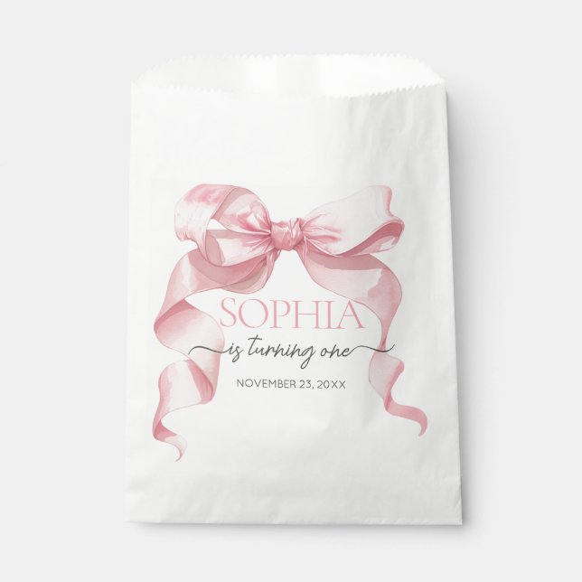 Bolsa De Papel Lazo de Coqueta Rosa Fiesta de Cumpleaños  (Anverso)