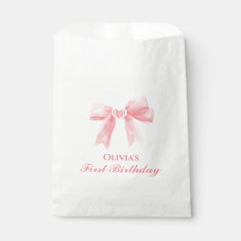 Bolsa De Papel Lazo rosa Coquette elegante cumpleaños 1