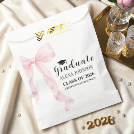 Bolsa De Papel Lazo Rosa Elegante Graduación Graduado 2026