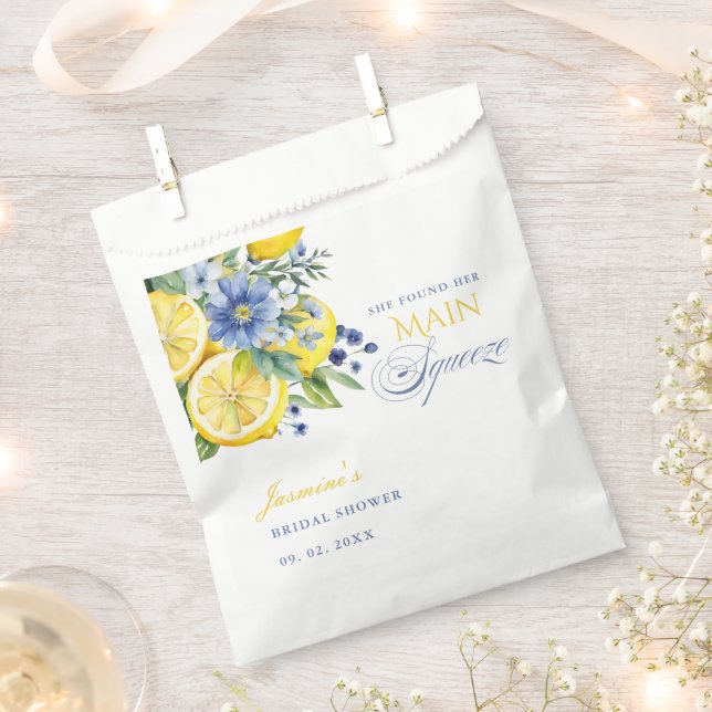 Bolsa De Papel Lemon Blue Floral Citrus Bridal Shower (Cortado)