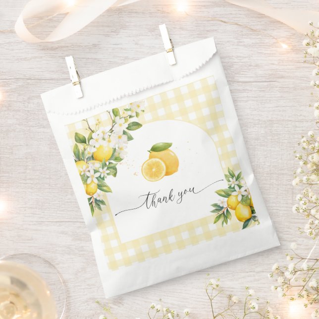 Bolsa De Papel Lemon Citrus Baby Shower Yellow Gingham (Cortado)