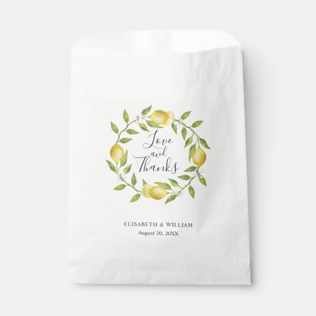 Bolsa De Papel Lemons Wreath & Greenery Love and Gracias Boda (Anverso)