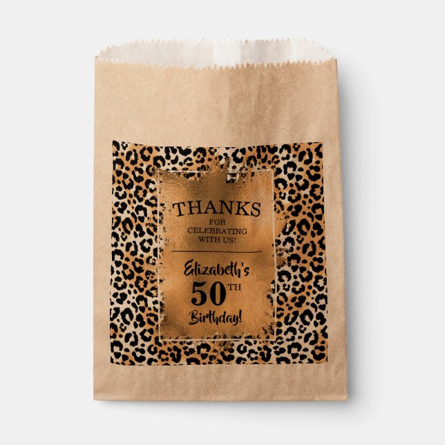 Bolsa De Papel Leopard 50th Birthday Party Kraft (Anverso)