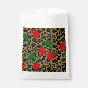 Bolsa De Papel leopardo de cerezo de forma cardíaca