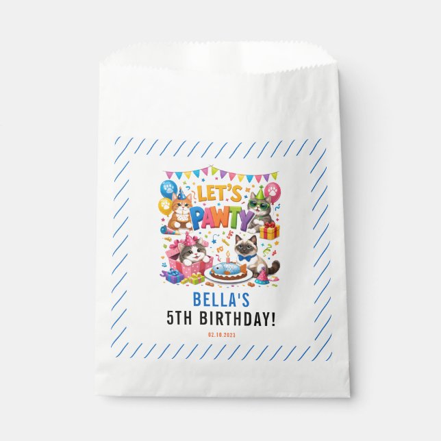 Bolsa De Papel Let’s Pawty Cat 5th Birthday | Cute Kitty Birthday (Anverso)