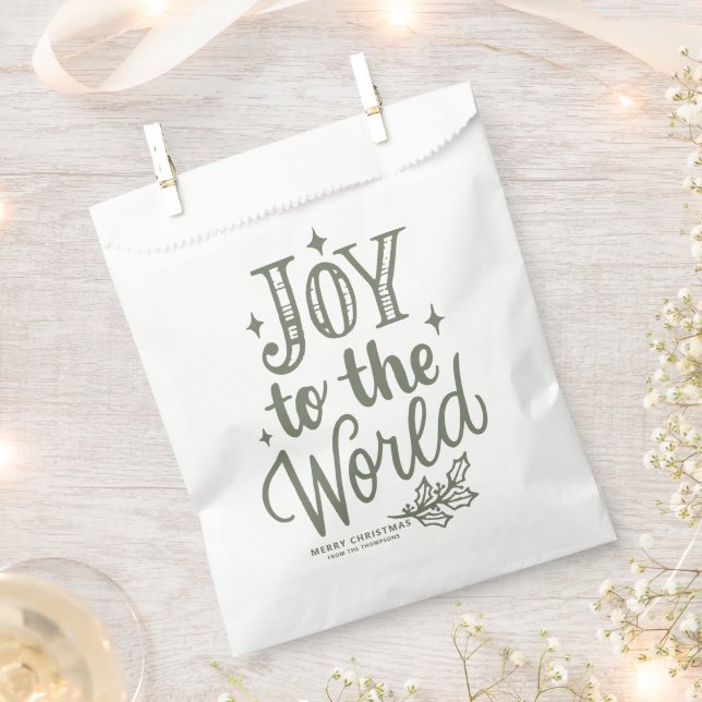 Bolsa De Papel Letras de Navidad en Verde Taupe Alegría al Mundo (Cortado)