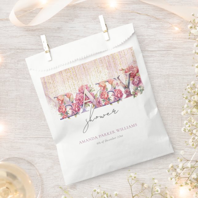 Bolsa De Papel Letras florales chica Baby Shower personalizadas (Cortado)