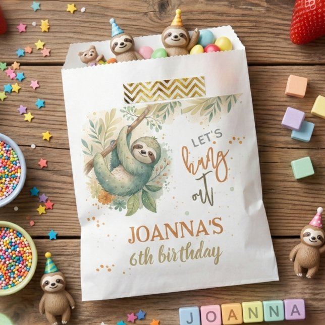 Bolsa De Papel Let's hang out sloth kids birthday (Subido por el creador)