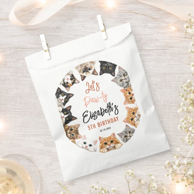 Bolsa De Papel Let's Pawty Cat 5th Birthday | Custom Birthday Kid (Cortado)