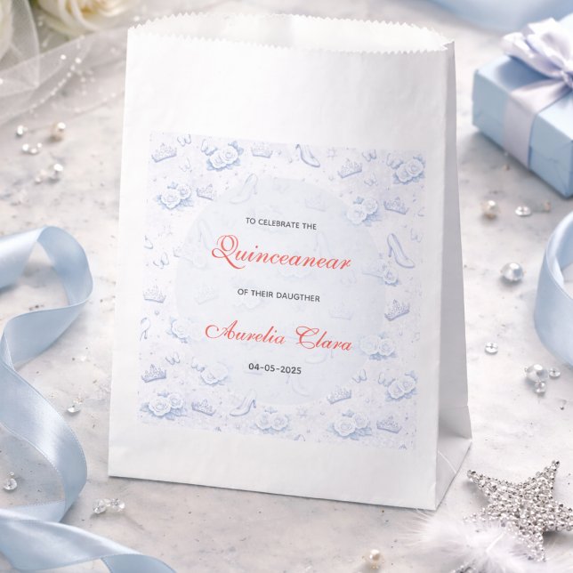 Bolsa De Papel Light Blue Silver Princess Quinceanera Birthday  (Light Blue Silver Princess Quinceanera Birthday Favor Bag
)