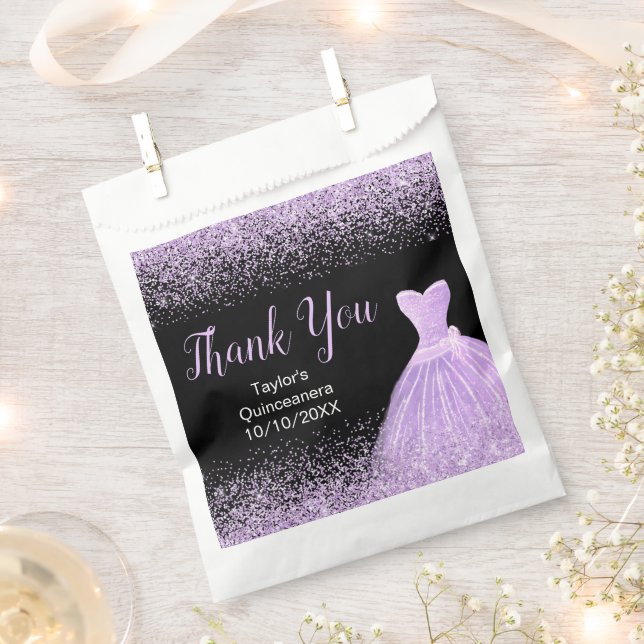 Bolsa De Papel Light Purple Dress Faux Glitter Quinceanera (Cortado)