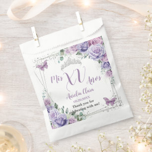 Bolsa De Papel Lila Púrpura Chic Mariposas Florales Quinceañera