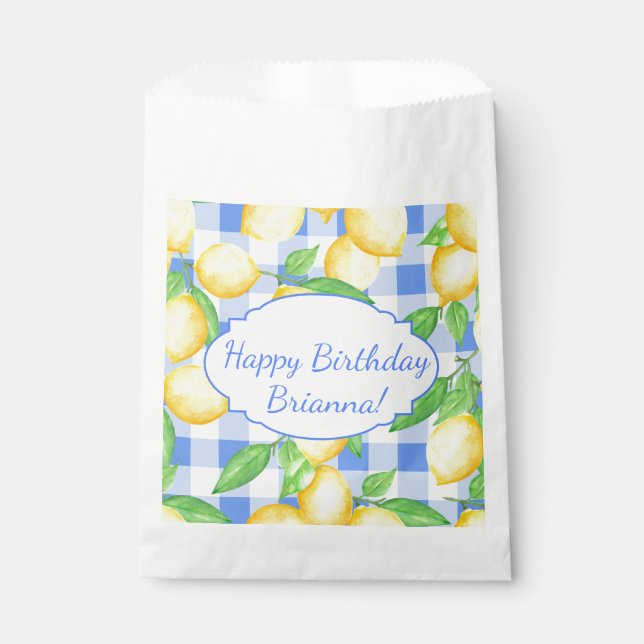 Bolsa De Papel Limon Azul Blanco Cuadros Personalizado (Anverso)