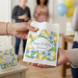 Bolsa De Papel Limón Azul Blanco Gingham Personalizado