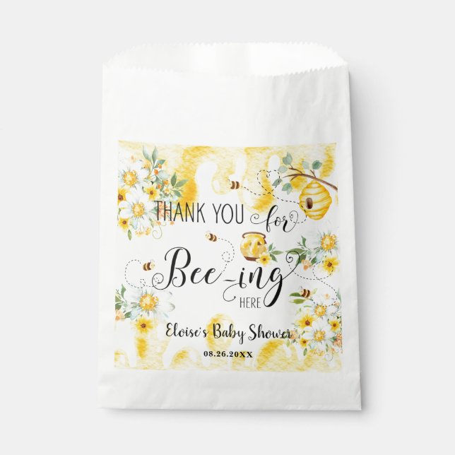 Bolsa De Papel Lindas Abejas Mieleras Flores Amarillas Cumpleaños (Anverso)