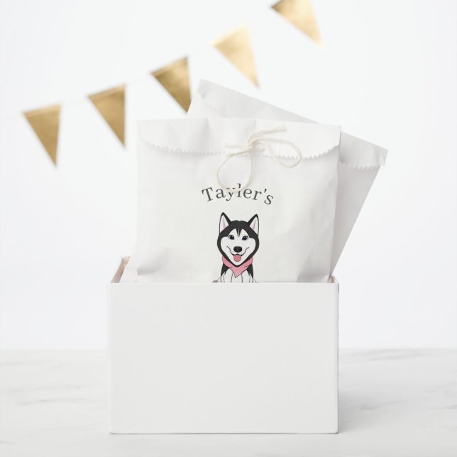 Bolsa De Papel Lindo perro husky blanco y negro (Fiesta)