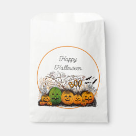 Bolsa De Papel Línea Jack-O-Lantern hacia arriba