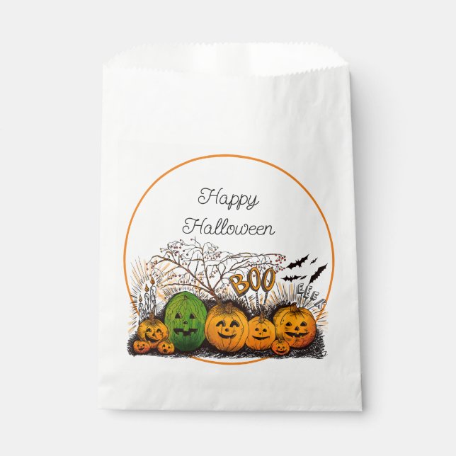 Bolsa De Papel Línea Jack-O-Lantern hacia arriba (Anverso)