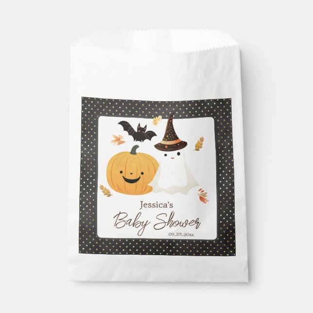 Bolsa De Papel Little Boo Halloween Pollka Dot Baby Shower (Anverso)