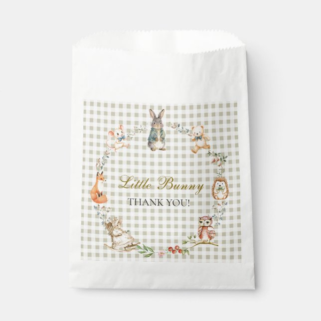 Bolsa De Papel Little Bunny Woodland Animals Gingham Baby Shower (Anverso)
