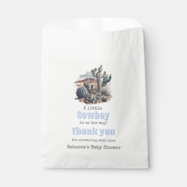 Bolsa De Papel Little Cowboy Western Blue Boy Baby Shower (Anverso)