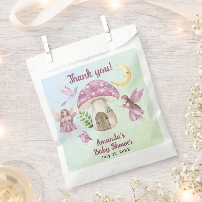 Bolsa De Papel Little Fairy Whimsical Baby Shower Thank you (Cortado)